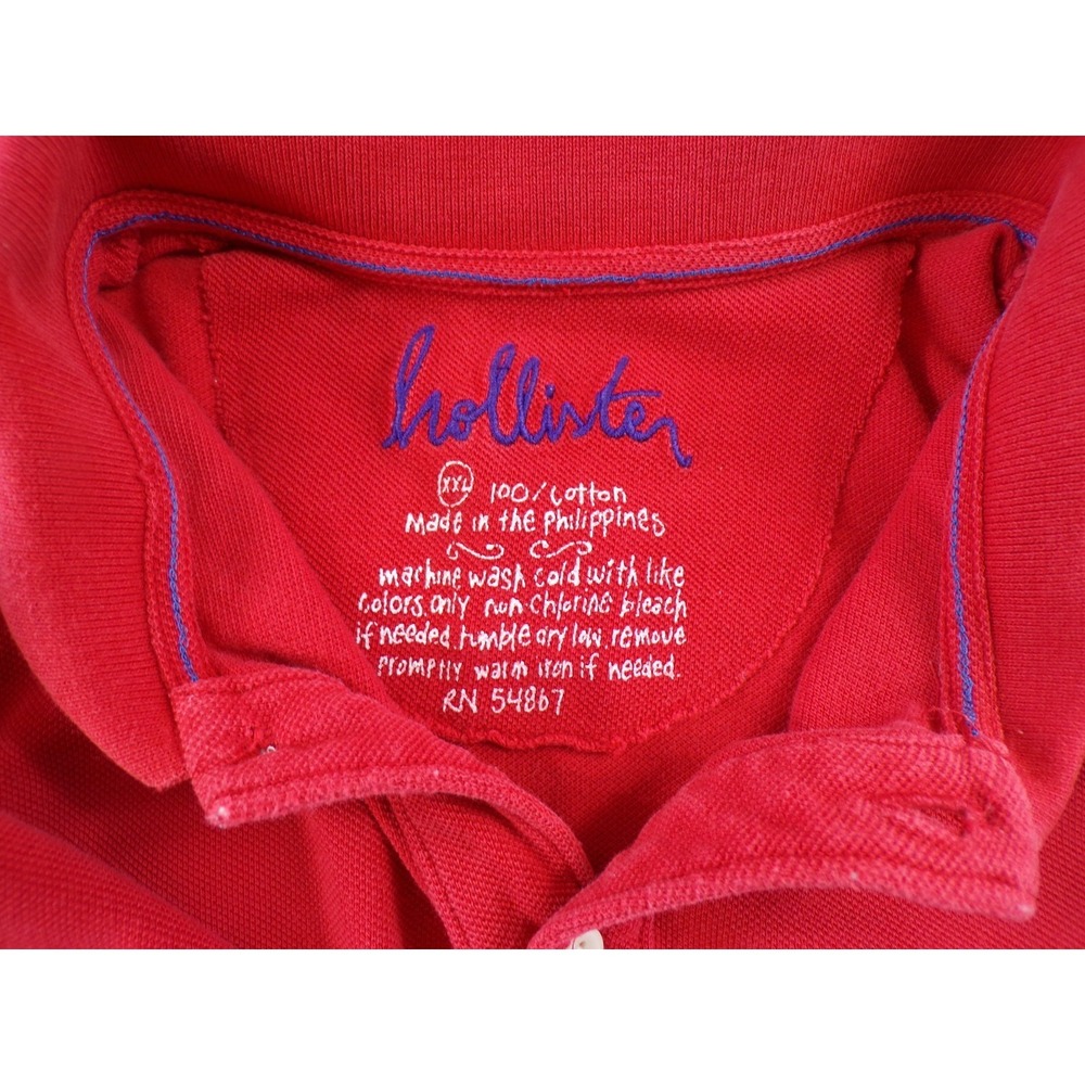 Hollister Red Polo Shirt XXL Embroidered Logo Fits M/L Y2K Style Slim Fit - Picture 3 of 8
